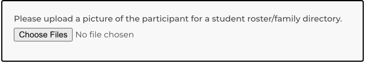 Custom question on the registration form with a Choose Files option and no file chosen