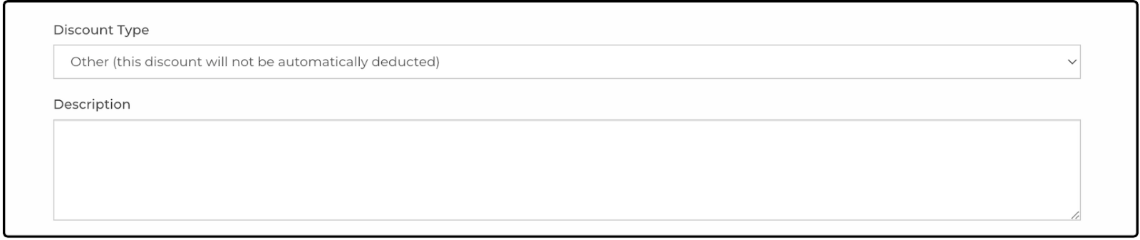 Discount Type set to Other with an empty Description field