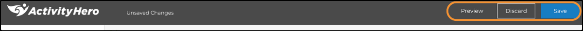 Session editor top bar with the Preview, Discard, and Save options highlighted