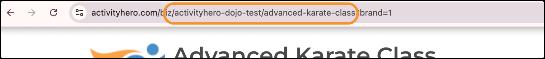 Browser address bar with the activity slug portion of the URL highlighted