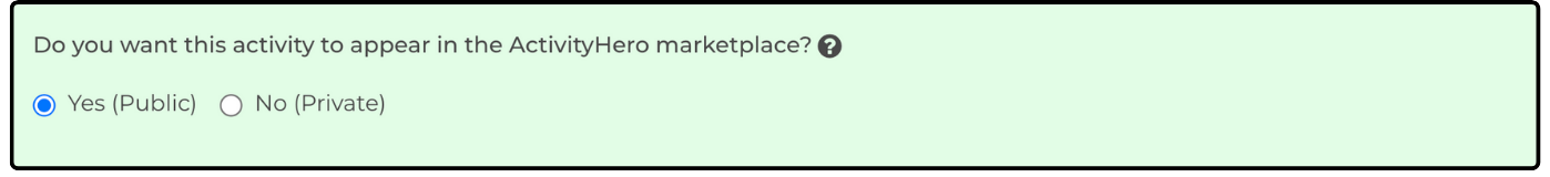 Marketplace visibility question with Yes (Public) selected