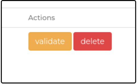 Actions column of the import list with the validate and delete options