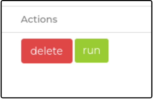 Actions column of the import list with the delete and green run options