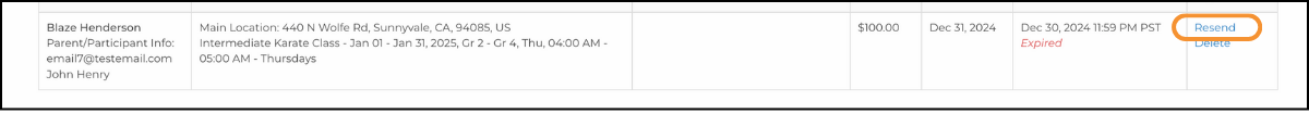 Pending Invoices row marked Expired with Resend highlighted