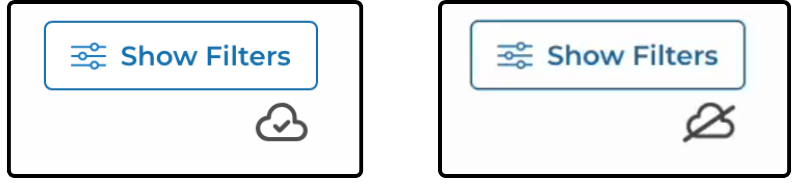 Cloud icon with a check mark next to a cloud icon with a line through it