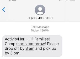 Text message on a phone showing the sender name truncated to eleven characters