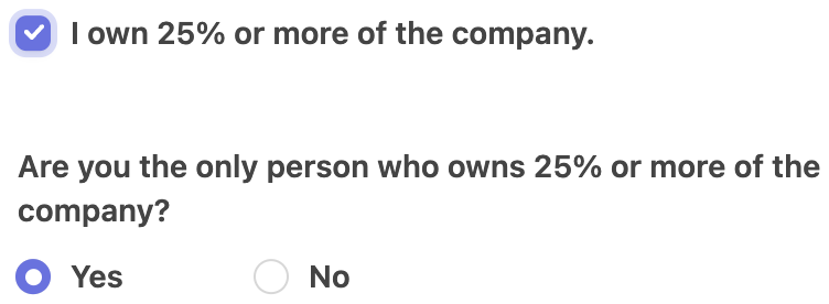 Ownership checkbox selected and question asking if you are the only owner